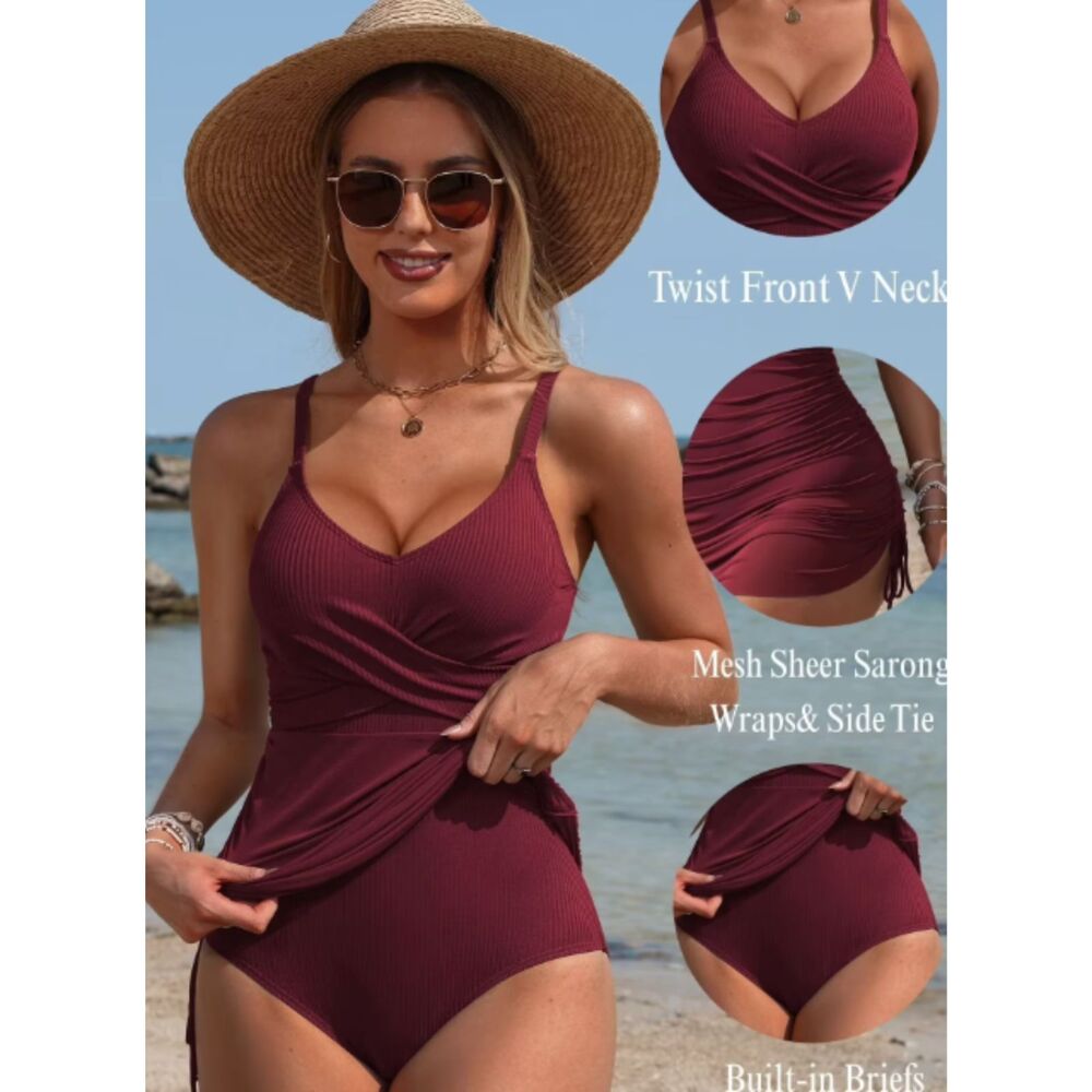 M Charmo Ribbed Wrap Mesh Swim Dress - Picture 9 of 9